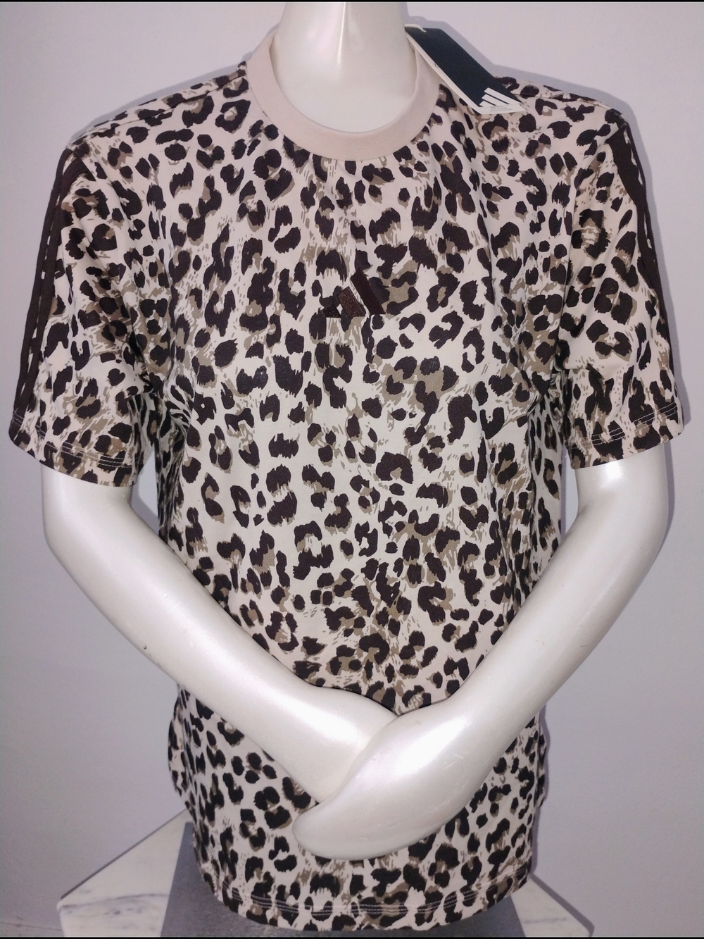 Adidas Leopard Print Short Sleeve Tee in Cream and Brown